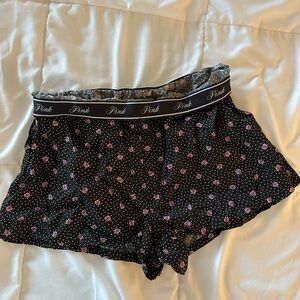 PINK Victoria's Secret Black and Pink Floral Athletic Shorts